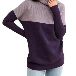 Anthropologie RD Style L Colorblock Purple Mock Neck Minimalist Academia Sweater